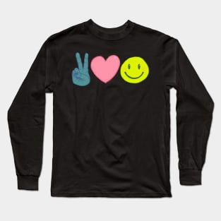 Peace Love Happiness Emoji Long Sleeve T-Shirt